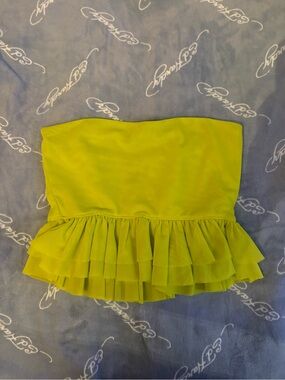 Forever 21 Lime Green Strapless Ruffle Peplum Crop Top